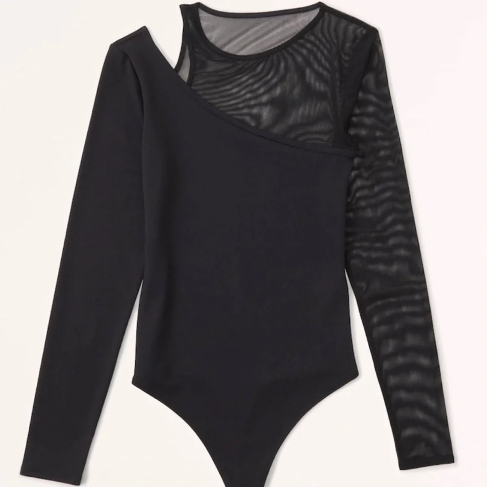 Abercrombie Mesh Cutout Long Sleeve Bodysuit Black Small NEW - Picture 1 of 4